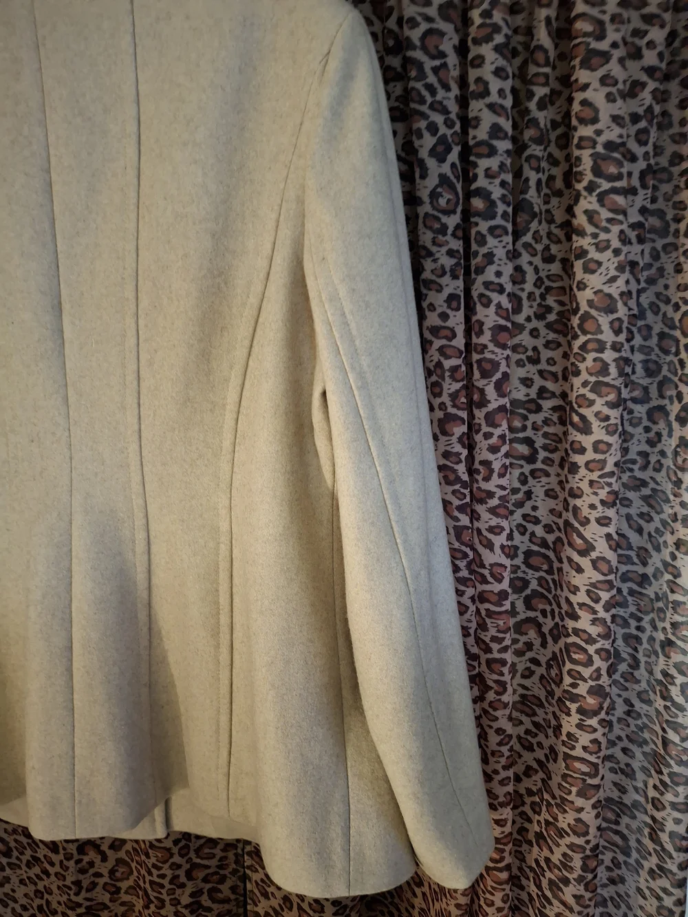 London Fog Beige Wool Pea Coat with Plaid Scarf